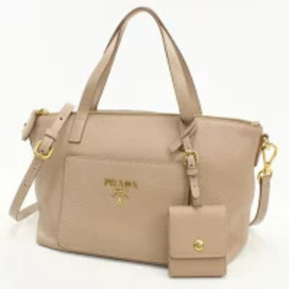 Prada bag tote Daino 2way beige Vitello leather Cream Tan Cream
